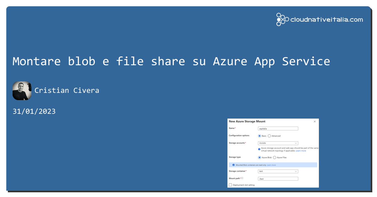 Montare blob e file share su #azure App Service https://aspit.co/ceq di @CristianCivera