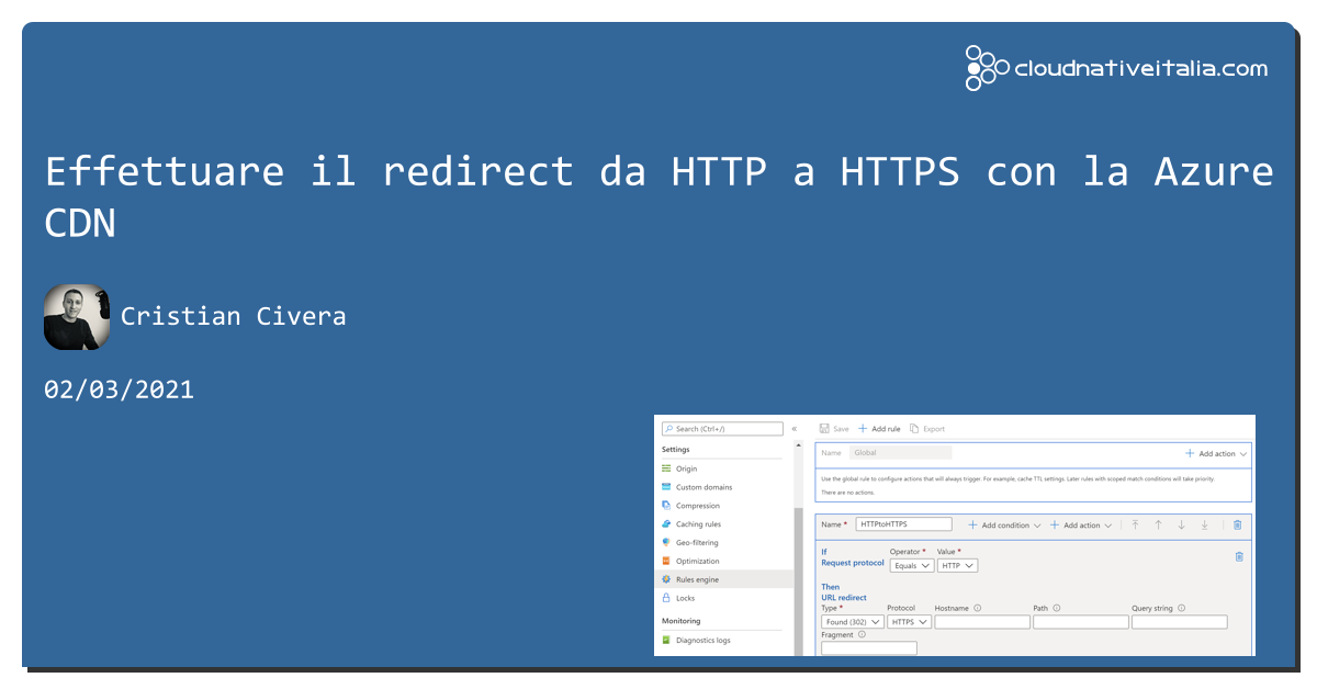 Effettuare il redirect da HTTP a HTTPS con la #azure CDN https://aspit.co/b5w