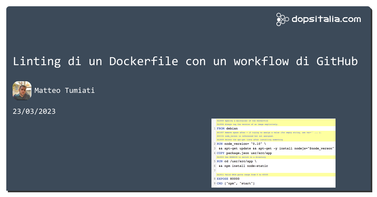 Linting di un #dockerfile con un workflow di #github https://aspit.co/cfo di @xTuMiOx #devops