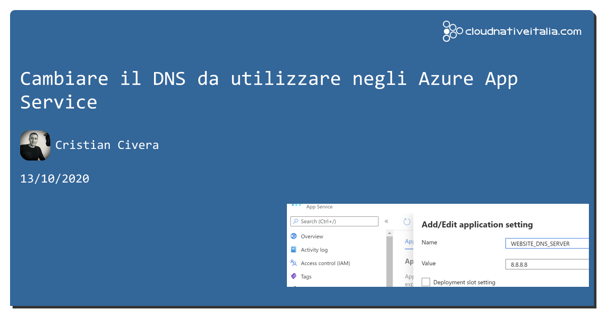 Cambiare il DNS da utilizzare negli #azure App Service https://aspit.co/b2u di @CristianCivera