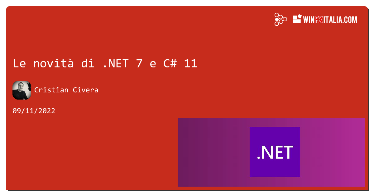 Le novità di .NET 7 e C# 11 https://aspit.co/cdk di @CristianCivera
