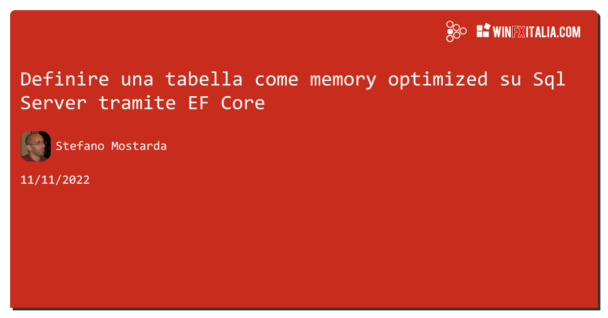 Definire una tabella come memory optimized su Sql Server tramite EF Core https://aspit.co/cdm di @sm15455 #entityframework
